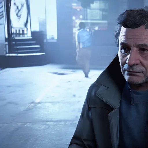 Prompt: peter falk as hank from detroit: become human, 4k screenshot