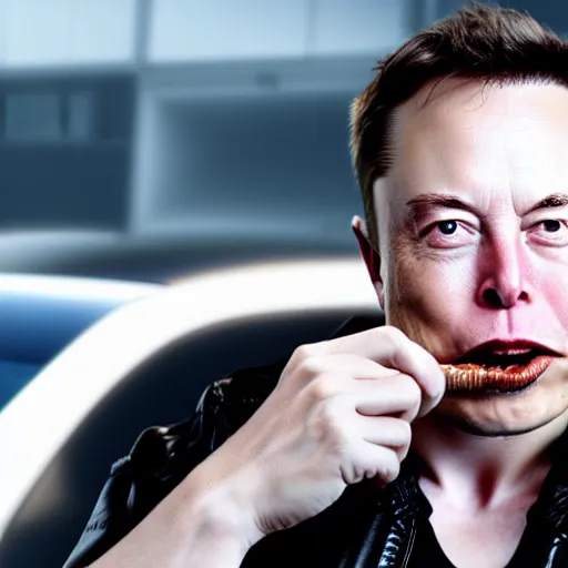 Image similar to elon musk holding a car to his mouth and eating it, highly detailed, extremely high quality, hd, 4 k, 8 k, canon 3 0 0 mm, professional photographer, 4 0 mp, lifelike, top - rated, award winning, realistic, detailed lighting, detailed shadows, sharp, no blur, edited, corrected, trending