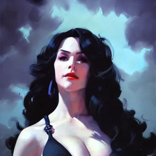 Image similar to Greg Manchess portrait painting of Yennefer of Vengerberg as Overwatch character, medium shot, asymmetrical, profile picture, Organic Painting, sunny day, Matte Painting, bold shapes, hard edges, street art, trending on artstation, by Huang Guangjian and Gil Elvgren and Sachin Teng