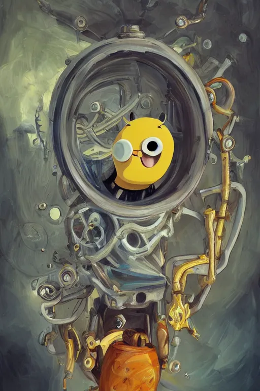 Image similar to beautiful clean oil painting biomechanical portrait of man face in style of adventure time, detailed, stunning,