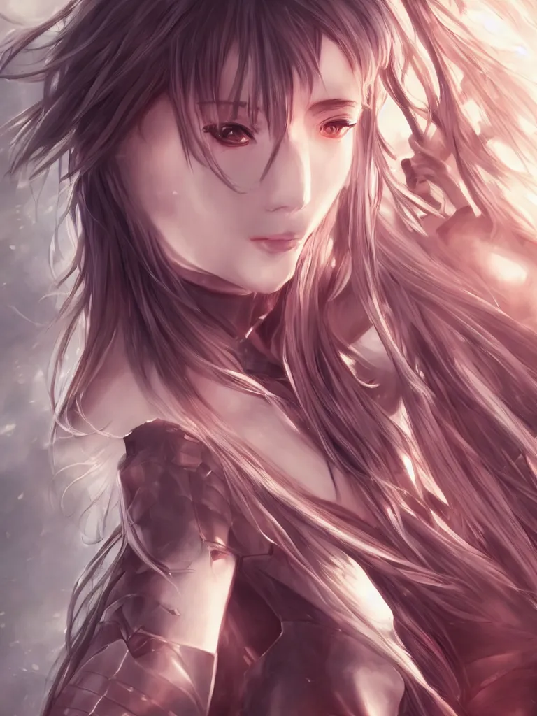 Image similar to a portrait of an attractive knight female anime character with long hair, artgerm