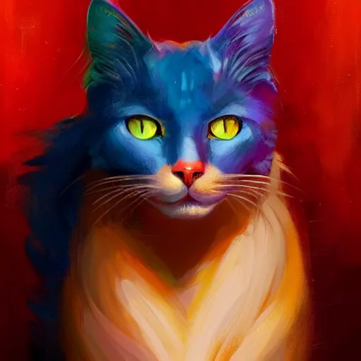 Prompt: colorful and festive cat. rich vivid colors, ambient lighting, dynamic lighting, 4 k, atmospheric lighting, painted, intricate, highly detailed by charlie bowater