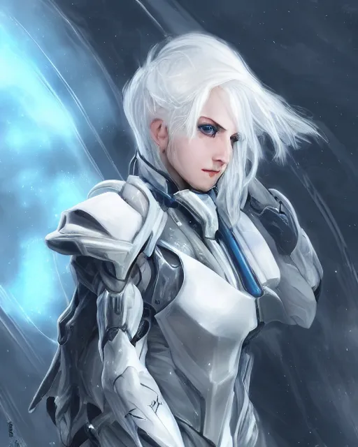 Prompt: perfect white haired girl, warframe armor, beautiful, dreamy, pretty face, blue eyes, detailed, windy weather, scifi, utopian architecture, laboratory, 4 k, ultra realistic, aura of light, cinematic, high detail, masterpiece, art by akihito tsukushi, akasuki voidstar