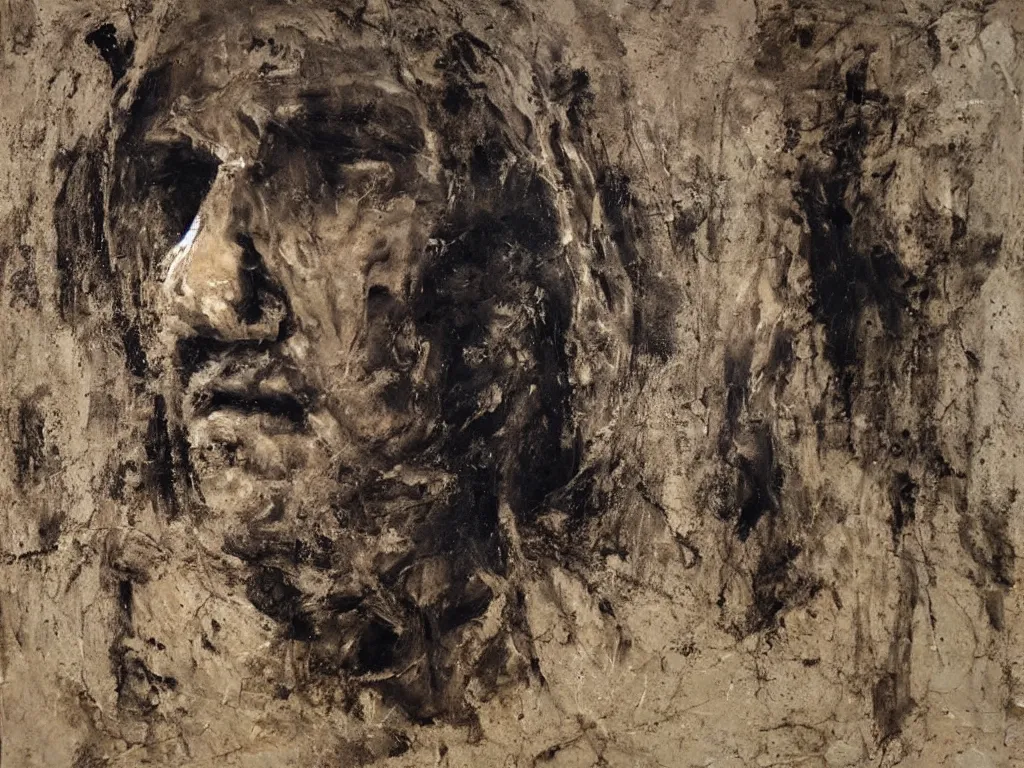 Prompt: scene with man in the desert. painting by nicola samori