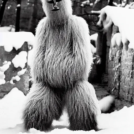 Prompt: : stereopticon photo of abominable snowman