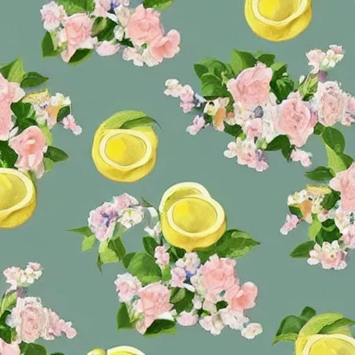 Image similar to a floral pattern in repeat in pastel colors like pinks, lilacs, lemon yellows and sea greens.. Having pretty roses and libernums