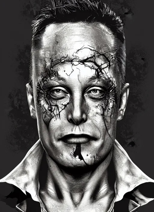 Image similar to elon musk as frankenstein, detailed digital art, trending on Artstation