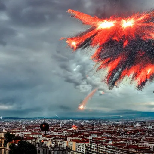 Prompt: raining fire over Madrid