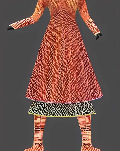 Prompt: Assamese bihu mekhela sador pattern gamosa style fashion costume design by PIERRE CARDIN, D&D futuristic space age aesthetic, modern stylish glamour body hugging cosplay, marvelous designer 3d rendered, bonded fiber holding geometric shapes, highly inventive pattern cutting, cgsociety, conceptual