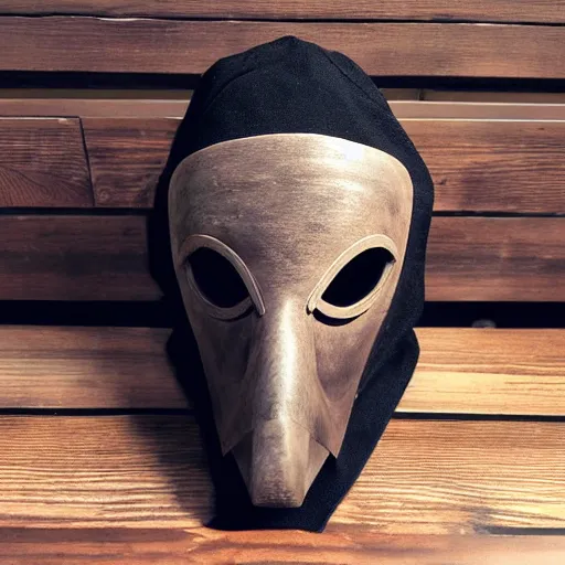 Prompt: wooden plague doctor mask