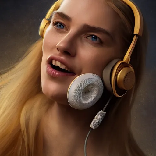 Prompt: epic action shot of beautiful swedish woman with symmetrical face stunning eyes and long blonde hair wearing headset laughing, weta disney pixar, hi - fructose, decadent highly - detailed digital painting, golden ratio, octane render, artstation, cinematic composition, smooth, sharp focus, artgerm, mucha, loish, wlop hdr