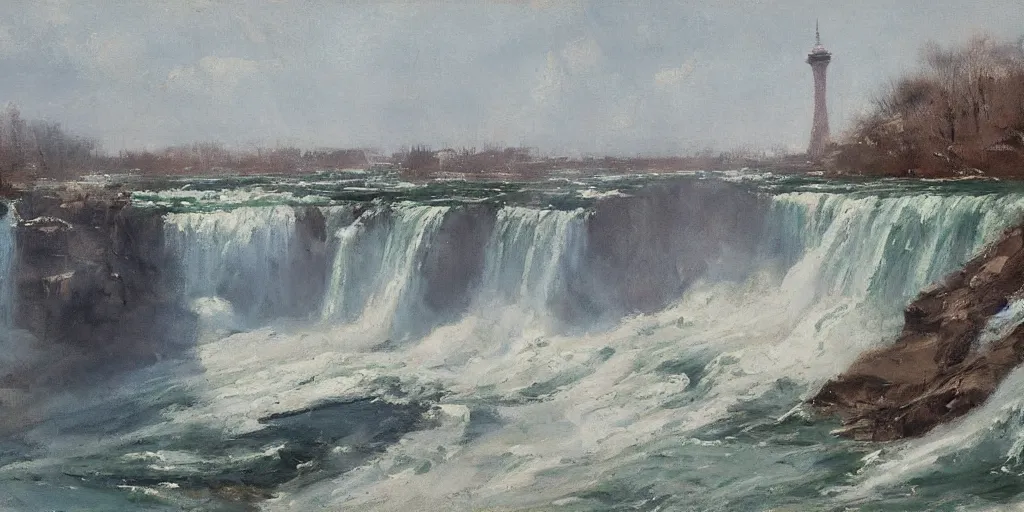 Prompt: niagara falls by richard schmid, gestural loose painterly