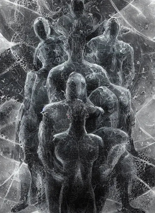 Image similar to astronauts in dark minimalists underwater pool - hyperdetailed suit. reflection and dispersion materials. rays and dispersion of light. volumetric light. 5 0 mm, f / 3 2. noise film photo. flash photography. ultra realistic, wide angle. poster by wayne barlowe, hajime sorayama aaron horkey, craig mullins. dark key.