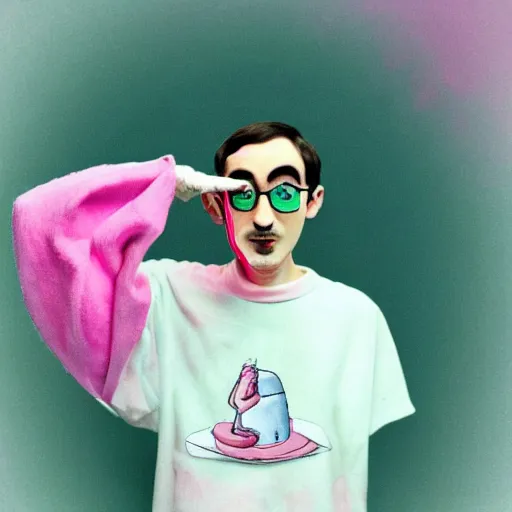Image similar to Filthy Frank Pink Guy in the style of Alice in Wonderland