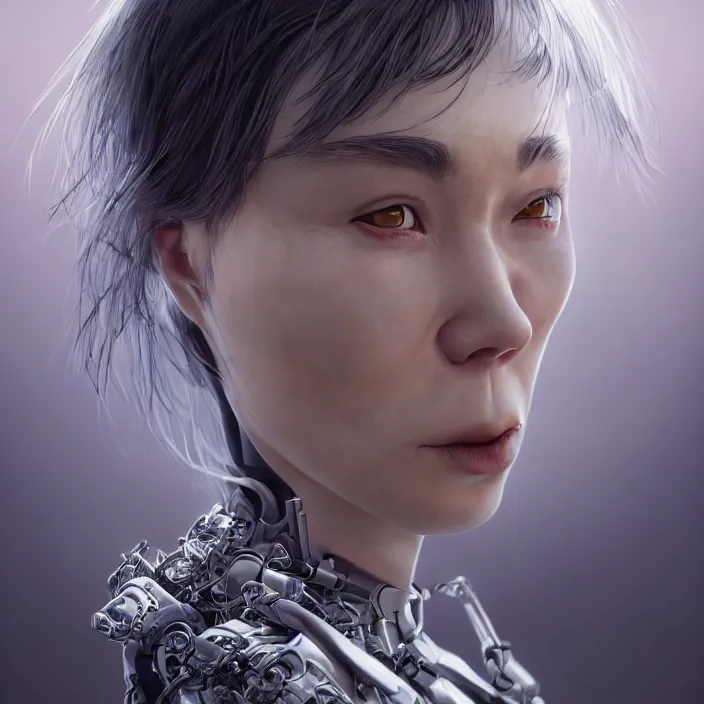 Image similar to hyper - realistic bjork leather cyborg - by tom bagshaw, by ilya kuvshinov, rtx rendering, octane render 1 2 8 k, maya, extreme high intricate details by wlop, digital anime art by ross tran, medium shot, close up shot, composition by sana takeda, dramatic lighting by greg rutkowski, 8 k, trending on artstation