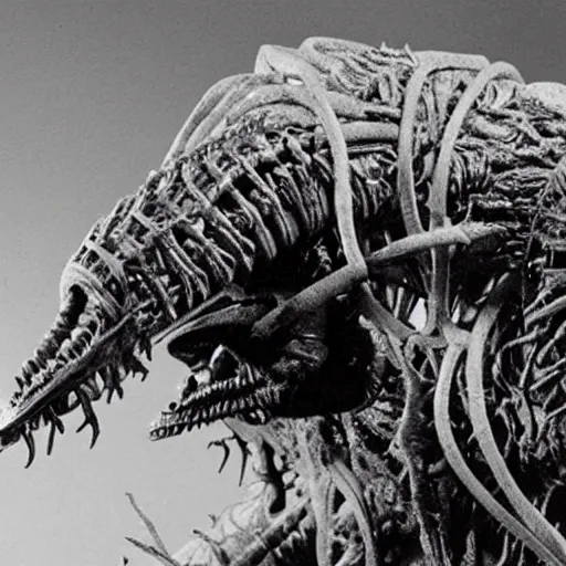 Prompt: John carpenters the thing part 2 close up of New alien creature practical special effects