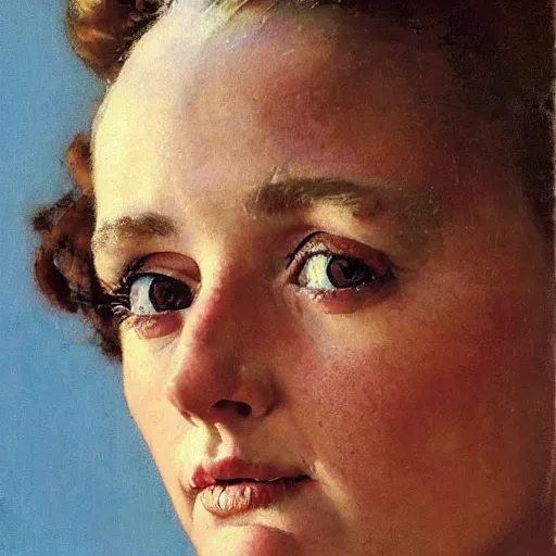 Image similar to portrait of a woman's eye with warm eyes, detailed depiction, norman rockwell, jacob collins, tom lovell, frank school