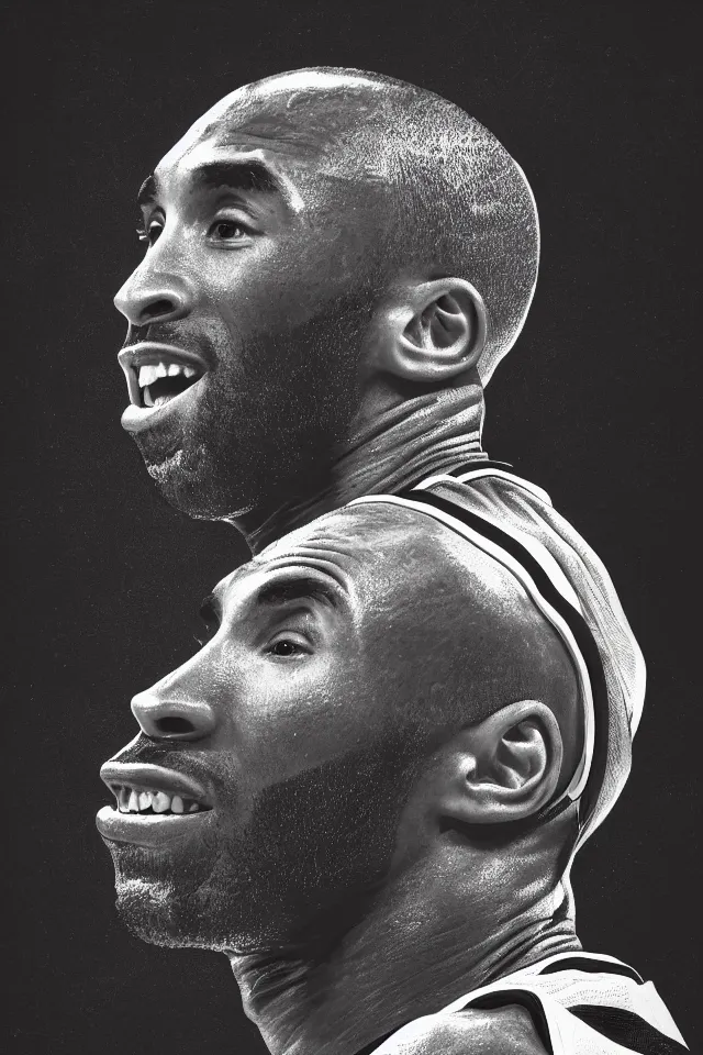Prompt: centered detailed portrait of kobe bryant, by close, chuck, trending on artstation, 4 k hd wallpaper. premium prints available.