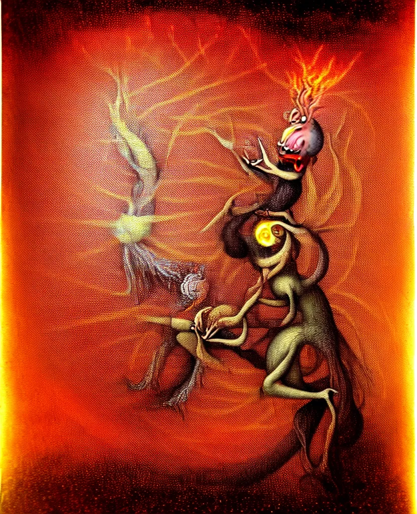 Image similar to whimsical freaky creature sings a unique canto about'as above so below'being ignited by the spirit of haeckel and robert fludd, breakthrough is iminent, glory be to the magic within, painted by ronny khalil