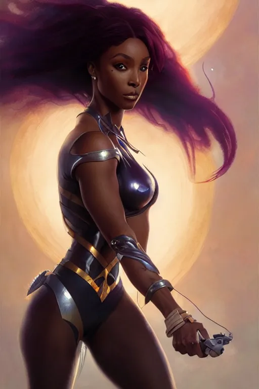 Image similar to normani as aeon flux starfire profile picture by Greg Rutkowski, matte painting, intricate, fantasy concept art, elegant, by Stanley Artgerm Lau, WLOP, golden ratio, thomas kindkade, alphonse mucha, loish, norman Rockwell,