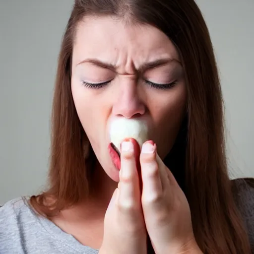 Prompt: person unable to drink milk properly, while spilling it out of their mouth