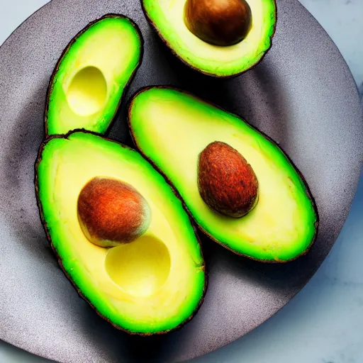 Prompt: avocado that looks like eeg, hyper real, food photography