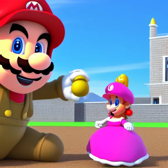 Image similar to mario and princess peach finally settle down and buy a home, 3 d render