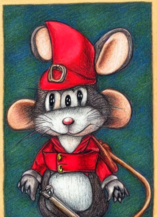 Image similar to detailed colored pencil drawing of a cute anthropomorphic mouse as a pirate