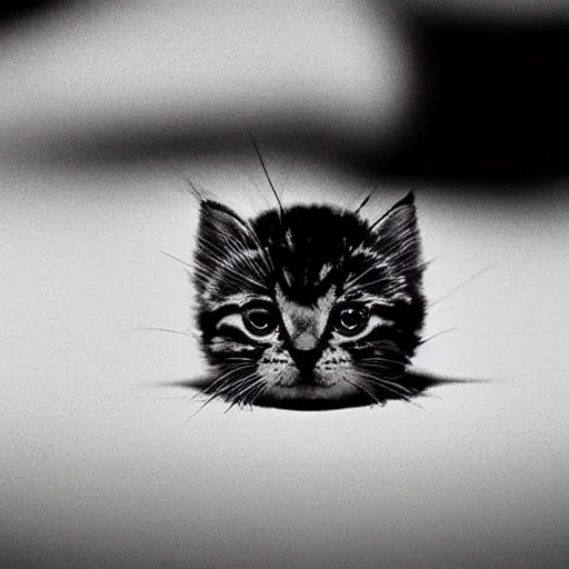 Image similar to very tiny kitten next to an atom, electron microscopy photography