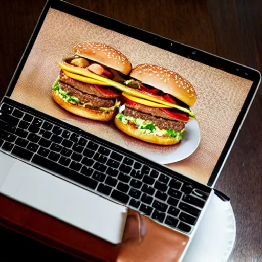 Prompt: hamburger with laptop