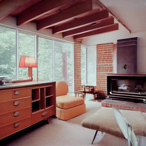 Prompt: midcentury house in wheaton, il. photographed with leica summilux - m 2 4 mm lens, iso 1 0 0, f / 8, portra 4 0 0