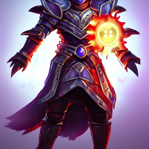 Image similar to animated armor that looks with a sun emblem on his chest, far - mid shot photo, style of magic the gathering, dungeons and dragons, fantasy, intimidating