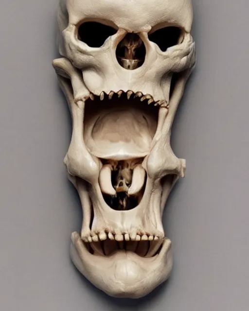 Image similar to a bone with strange faces carved into it, realistic, detailed, intricate, trending on artstation