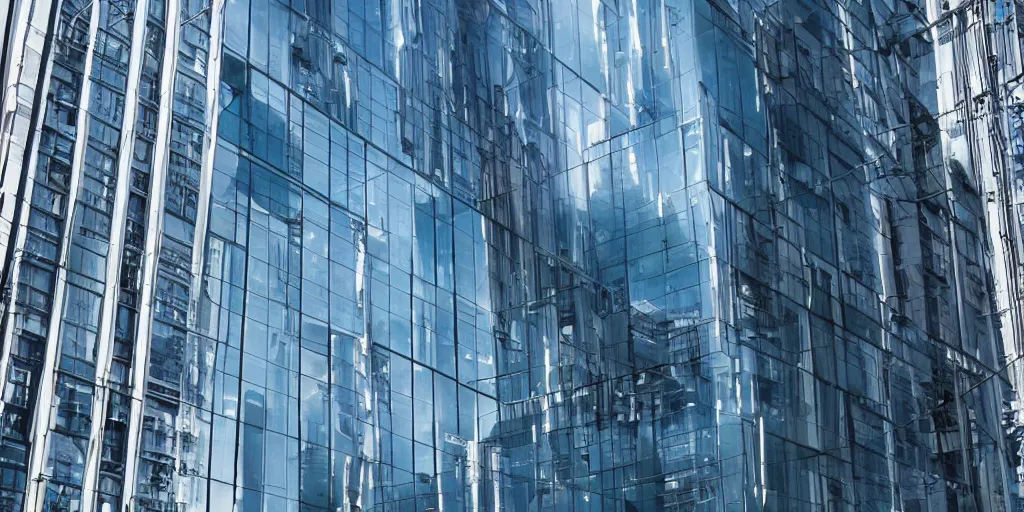 Prompt: cyberpunk modern architecture, glass facade