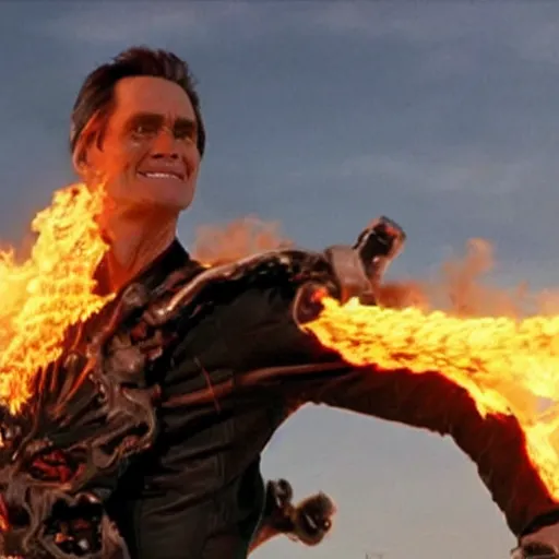 Prompt: Jim Carrey as the ghost rider 4K quality super realistic