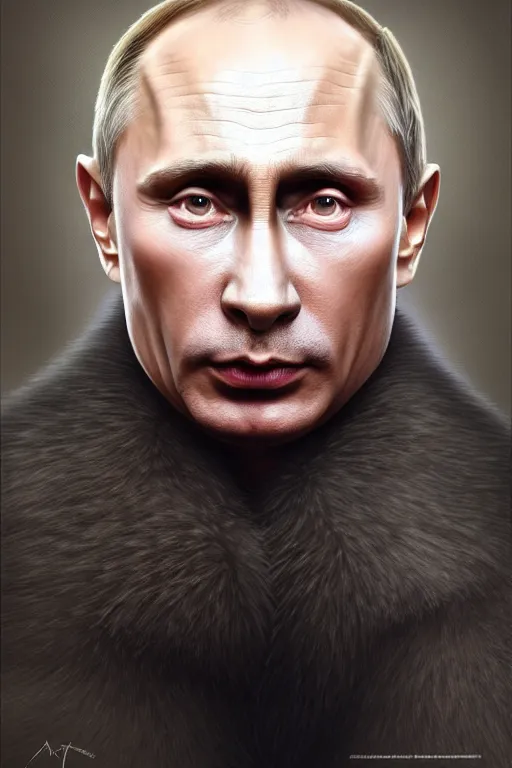 Image similar to vladimir putin as king julien from madagaskar, realistic portrait, symmetrical, highly detailed, digital painting, artstation, concept art, smooth, sharp focus, illustration, cinematic lighting, art by artgerm and greg rutkowski and alphonse mucha