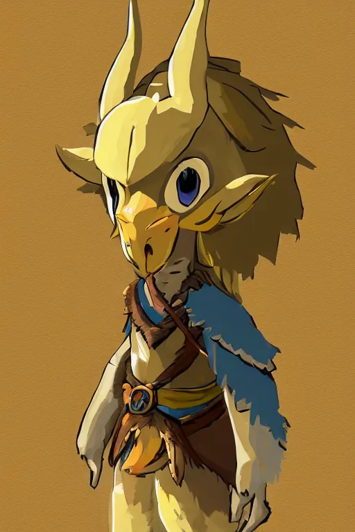 Image similar to an in game portrait of master khoga from the legend of zelda breath of the wild, breath of the wild art style.