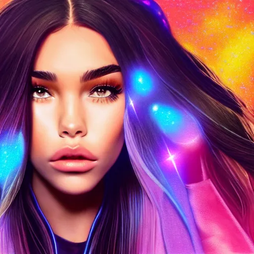 Image similar to madison beer a an intergalactic popstar dancing on a planet, render, blender render, unity render, 4 k wallpaper, art station trending, artstation 4 k coherent, coherent, 4 k, detailed, hyperdetailed, artifact - free, completely coherent, sharp, madison beer