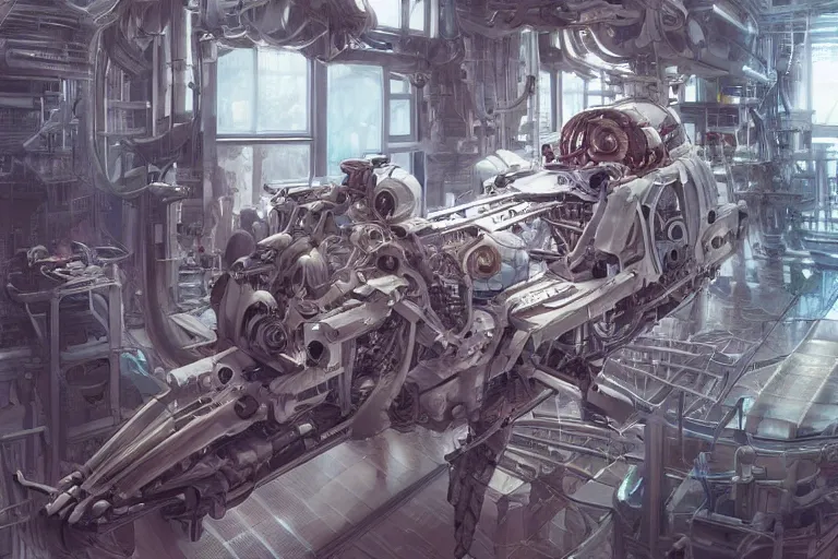 Prompt: hyperrealistic photography of a machine being constructed by a female scientist in the style of Jin Kagetsu, James Jean and wlop, highly detailed, masterpiece, award-winning, sharp focus, intricate concept art, digital painting, ambient lighting, 4k, artstation