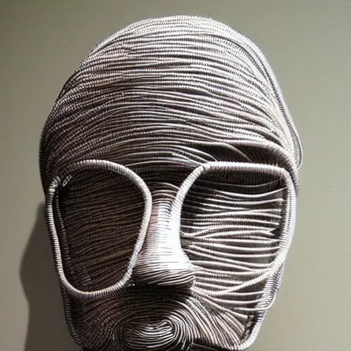 Prompt: human head sculpture made from wire