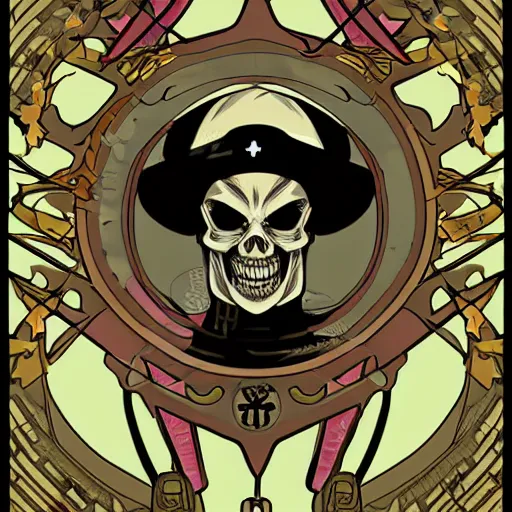 Image similar to anime manga skull portrait soldier boy helmet disney cartoon skeleton illustration style by Alphonse Mucha pop art nouveau