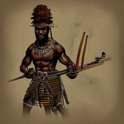 Image similar to stunning character design of a Nigerian warrior, highly detailed digital art