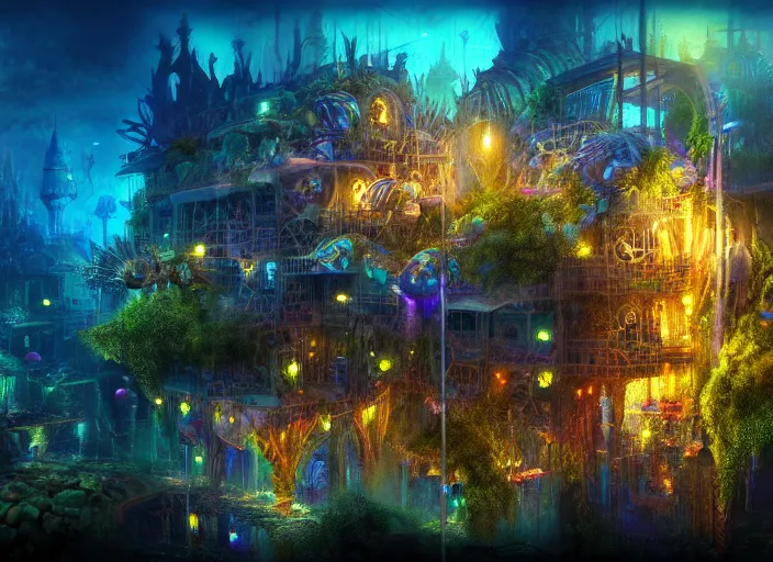 Prompt: favela fantasy cathedral, underwater environment, sorcery, scenery, professional, award - winning, trending on artstation, hyper detailed, realistic, beautiful, emotional, shiny, colorful, picture