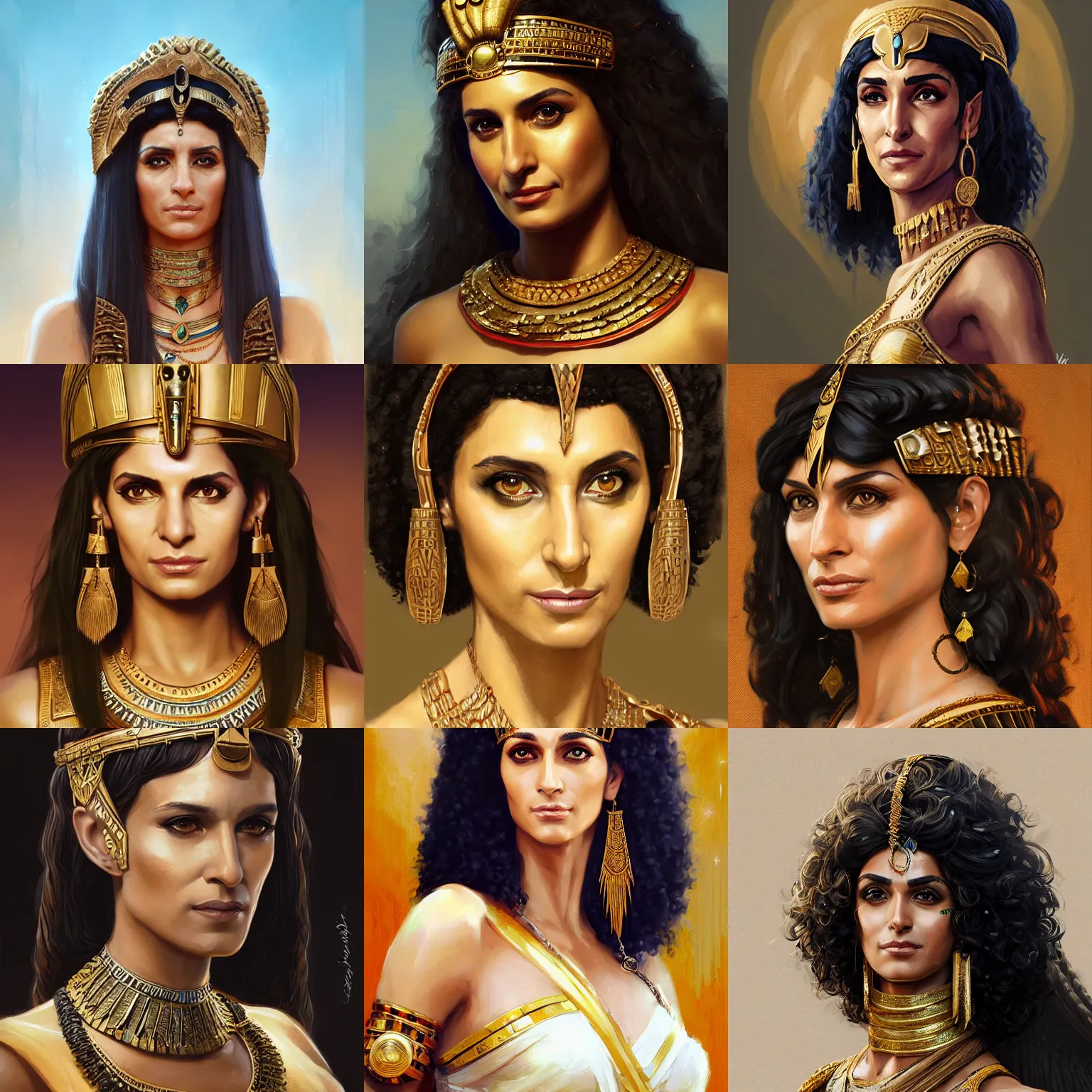 Image similar to melina kanakaredes as cleopatra, art by artgerm and greg rutkowski and magali villeneuve, portrait, highly detailed, digital painting, trending on artstation, concept art, sharp focus, illustration