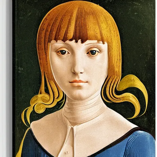 Image similar to portrait of steampunk female android, by fra angelico and sandro botticelli