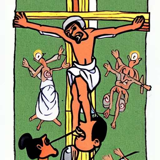 Image similar to goofy crucifixion