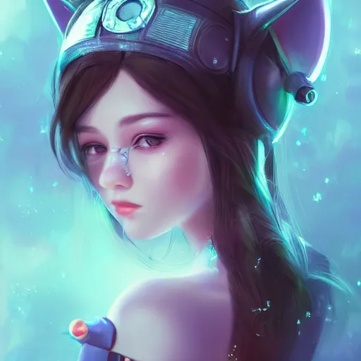 Prompt: portrait of a beautiful cute girl with robot ears falling into the third dimension by Ross Tran, 4k, intricate details