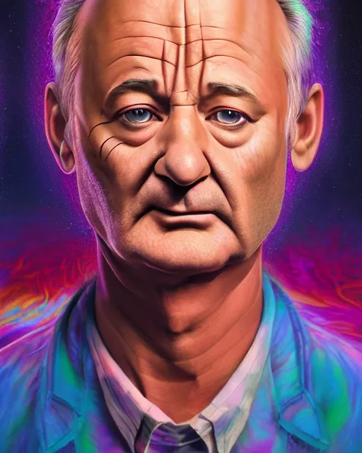 Prompt: portrait ultra dimensional bill murray entity, accidentally tripping on dmt and acid, psychedelic experience, overwhelming psychosis of self realization and burning awakening, ultra high definition, unreal engine 5, hyperrealism, masterpiece composition, by casey weldon, barclay shaw 8 k photorealistic