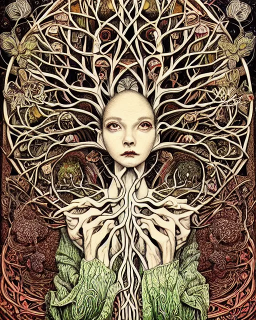 Image similar to portrait painted in jacek yerka style drawn by vania zouravliov and takato yamamoto, inspired by the tree of life, intricate acrylic gouache painting, high detail, sharp high detail, artstation