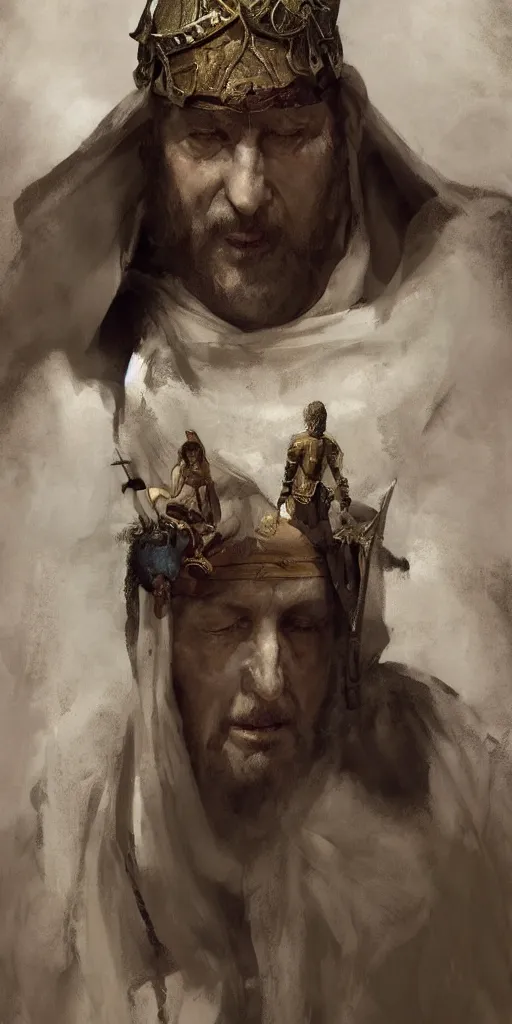 Image similar to a character study of the ancient historical biblical evil pagan king ahab of Israel by craig mullins and marc simonetti, Ross Tran and WLOP, by Andrew Wyeth and Gerald Brom, In the style of John singer Sargent and James gurney, ARTSTATION, cgsociety, polycount, character design, CINEMATIC, AWE INSPIRING, BEAUTIFUL, ART GERM